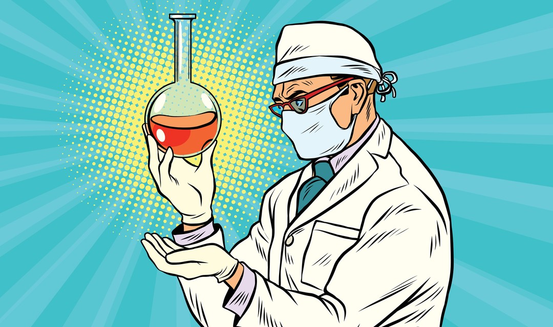 Ein Wissenschaftler mit einem Reagenzglas in der Hand